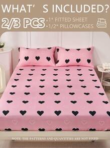 2/3 Pcs Printed  Fitted Sheet Set, Bedding,  Bed Sheet Set, Soft And Comfortable Bedding, Skin-Friendly Bed Cover Set,  Mattress Protector For Bedroom, Room Decor, For All Season, Fits Twin Full King Queen Size Bed, 1 Fitted Sheet And 2 Pillowcases, Machine Washable