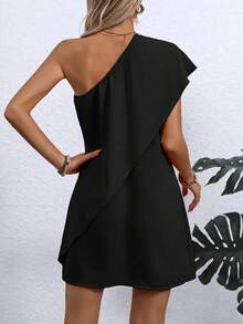 Lightweight Polyester Elegant Asymmetric Off-Shoulder Dress - Women's Fitted Casual Style