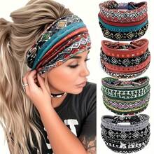 4 piezas Diademas deportivas antideslizantes con estampado de moda, pañuelos anchos estampados con estilo, bandas para el cabello tipo boho sueltas y suaves - Diademas elásticas de yoga que no se caen para correr, hacer deporte, uso diario. Adecuado como regalo para vacaciones, San Valentín o cumpleaños.