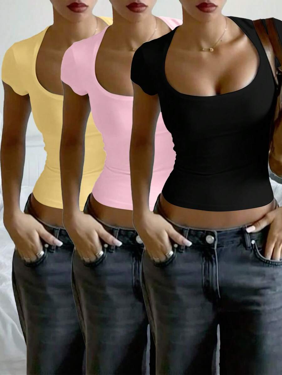 Mystra 休闲简约圆领短款女式短款上衣