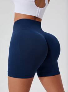 1pc Women's Solid Color Yoga Tight Shorts, Women Outdoor Sports Shorts