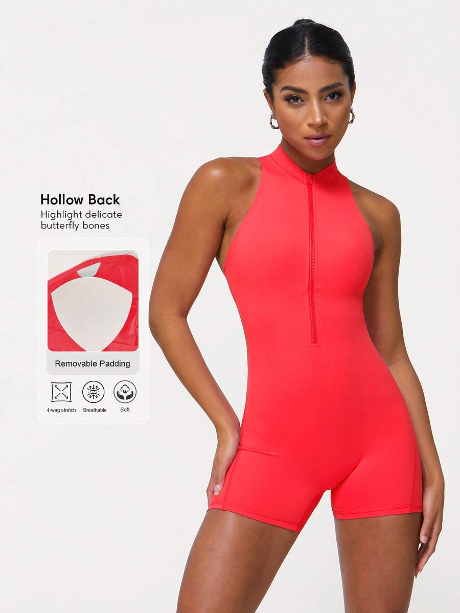 Sodalemon 女士紧身拉链连体裤，露背蜜桃臀设计，适合瑜伽和健身，夏季款