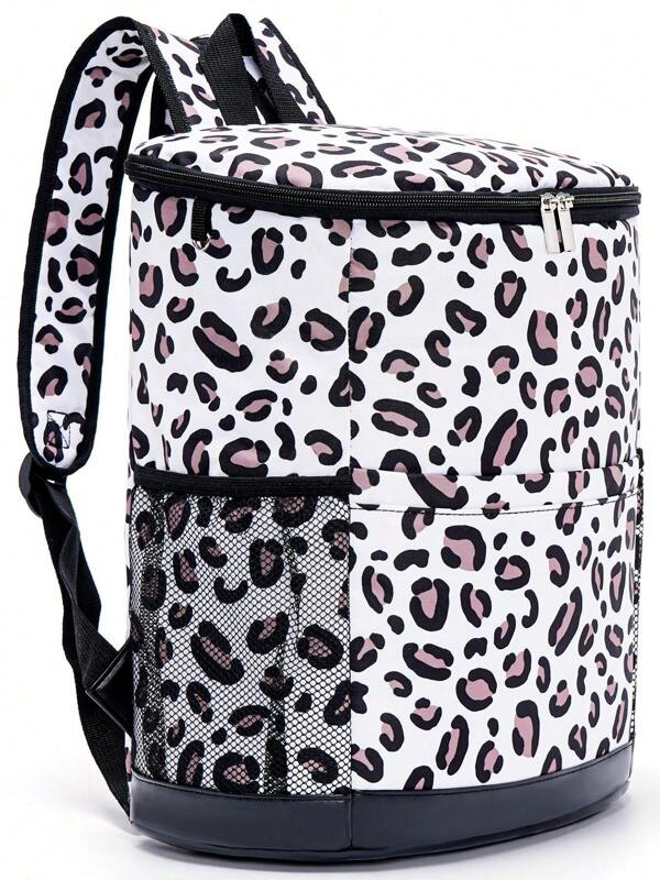Outdoor Insulated Bag With Zipper, Portable Leopard Print Picnic Cooler For Hiking, Camping For Vacation Essentials, Travel Luggage Bag For Traveling Suppliesback To School School Stuff Bag For School Work Lunch Bag For Women Cooler Bag Picnic Accessories School Accessories