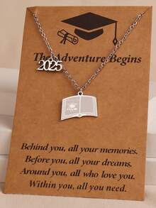 1 件 2025 毕业/返校不锈钢哑光文凭帽吊坠项链，配卡片礼盒，适合学生和教师，男士 50+5 厘米，女士 40+5 厘米 - 2025 - 查看 11
