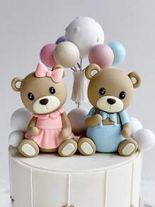 Decoración de pastel de oso de peluche lindo,Decoración para pastel de baby shower,Muñeca de goma blanda,Decoración para pastel de cumpleaños de oso de peluche,Decoración para baby shower,Decoración para fiesta de revelación de género