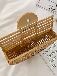 时尚半月形木质单肩斜挎包女士竹编夏季沙滩草编包藤编小手机钱包迷你包