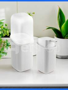 Soap Dispenser And Toothbrush Holder Kit With Lid Modern Design - Light Grey - View 2