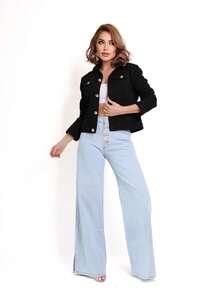 Women's Fashion Denim Jacket - Black - View 3