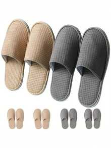 两双可重复使用的拖鞋，男女通用水疗拖鞋，水疗酒店旅行防滑拖鞋，酒店拖鞋，居家保暖拖鞋，闺蜜节，小狗，嘉年华，派对装饰