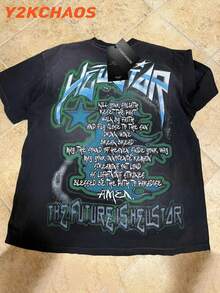 Men's T-Shirt Visual Double-Sided Printing, Y2k Men's Fashionable Printing Casual Simple Short Sleeved T-Shirt - 黑色 - 查看 2