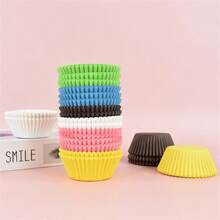 100pcs Muffin Cupcake Paper Liner Baking Cup Oilproof Cake Wrapper Solid Color Baking Birthday Party Tray Cake Decorating Tools - Multicolor - View 5