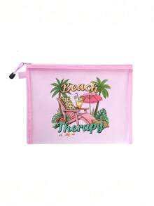 Mesh Large-Capacity Portable Cosmetic Bag With Cartoon Pattern, College Style Charger Storage Bag, Air Cushion Storage Portable Storage Bag, Cosmetic Bag, Cosmetic Storage Bag, Skin Care Product Bag, Travel Essentials, Dormitory Supplies