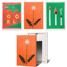 1 件/3 件墙面艺术海报可选框架复古植物动物搭配蒲公英鳄鱼柠檬复古抽象壁画艺术绘画海报和印刷品客厅装饰壁画，无框