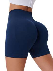 1pc Women's Solid Color Yoga Tight Shorts, Women Outdoor Sports Shorts