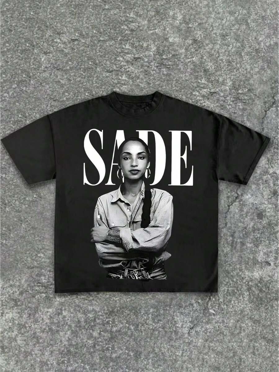 Unisex Casual T-Shirt With Sade - Themed Portrait Print Casual Soft Short Sleeve Pure Cotton 220gsm T - Shirt