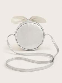 1pc Girls Shiny Cute Glitter Bow Design Round Mini Crossbody Bag, For Daily Use - Silver - View 6