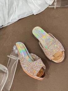 Rose Gold Fashion Girl's Crystal Heel Shoes, Fully Rhinestoned Shiny Princess Dress Shoes For Party & Banquet - Rose Gold - View 7