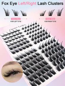 144片C型卷翘浓密狐狸眼睫毛簇，DIY睫毛嫁接，浓密猫眼睫毛簇，纤细睫毛簇，12-16mm簇状睫毛嫁接，睫毛簇，单根睫毛，假睫毛 - 黑色 - 查看 3
