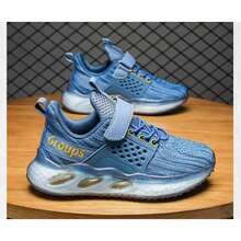 Zapatillas Deportivas Casuales Transpirables de Punto para Niños, Para Todas las Estaciones,Zapatos casuales de color sólido tejido para niños, tenis transpirables y ligeros para caminar, correr y entrenar, todas las estaciones,Adecuado para niños y niñas, hombres y mujeres - Azul - Ver 2