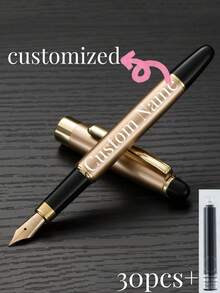 [Customized]Engraved Pen, 1pc Business Office Elegant Customized Fountain Pen With 0.5mm Nib, Smooth Writing, Refillable Ink, Comes With 30pcs Ink Cartridges, 2.6mm Diameter, Thoughtful Daily Handwriting/Calligraphy Pen, Personalized Gifts For Coworkers, Family, Friends, Students, Schools, Ideal For Valentine's Day, Christmas, Father's Day, Teacher's Day, Thanksgiving Back To School - Multicolor - View 1