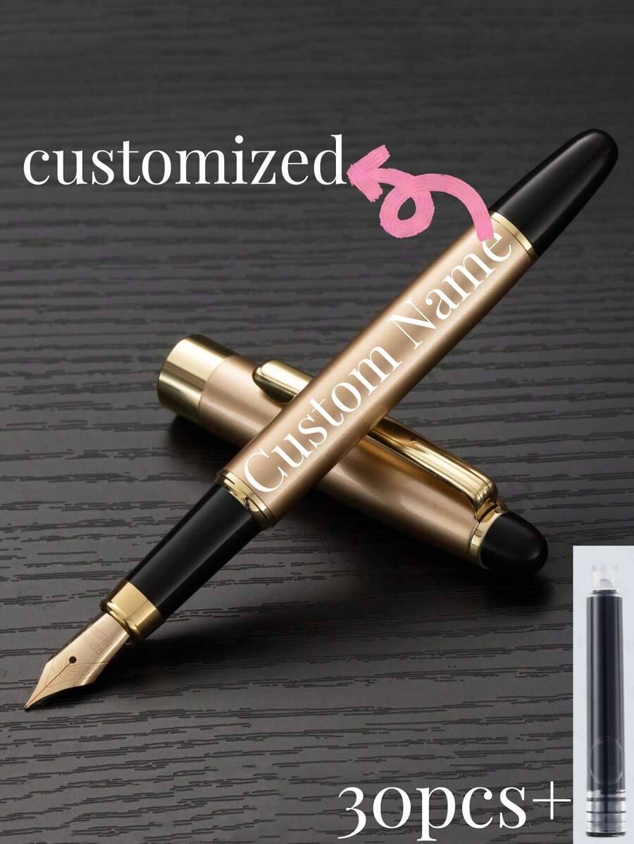 [Customized]Engraved Pen, 1pc Business Office Elegant Customized Fountain Pen With 0.5mm Nib, Smooth Writing, Refillable Ink, Comes With 30pcs Ink Cartridges, 2.6mm Diameter, Thoughtful Daily Handwriting/Calligraphy Pen, Personalized Gifts For Coworkers, Family, Friends, Students, Schools, Ideal For Valentine's Day, Christmas, Father's Day, Teacher's Day, Thanksgiving Back To School - Multicolor - View 1