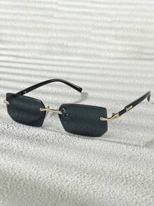 1 par de gafas de sol cuadradas sin montura con estilo de moda, unisex, clásicas y casuales para uso diario, playa de verano, conducción, campamento, adecuadas para estilo Y2K, para todas las estaciones