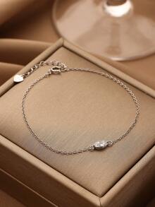 1pc Handmade Rhinestone Eye-Shaped 925 Sterling Silver Bracelet, Minimalist & Design, Suitable For Students - Silver - View 3