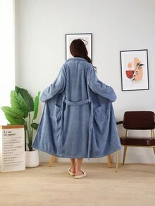 1pc Coral Fleece Robe For Women, Soft, Absorbent, Skin-Friendly, Suitable For Bathroom, Gym, Hotel, Beach Vacation, Essential For Home & Travel, Perfect Gift For Everyone Back To School - Multicolor - View 4