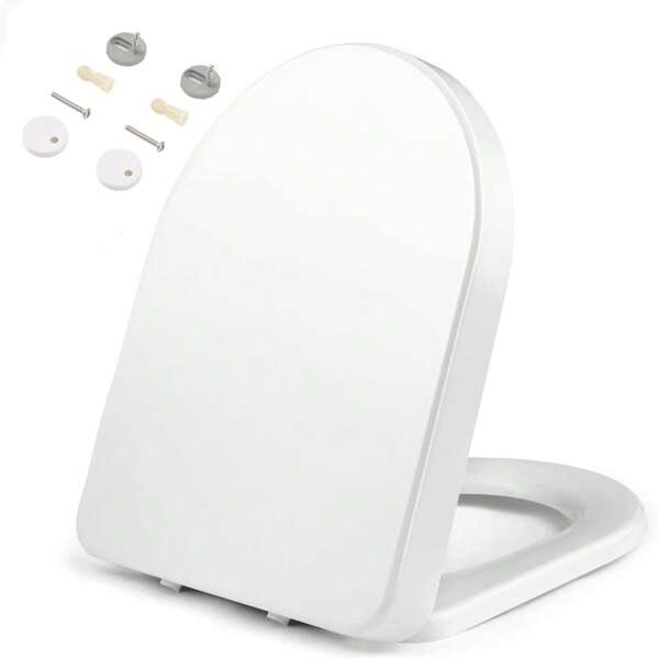 Toilettendeckel D Form WC-Sitze, Toilettensitzbezug mit Absenkautomatik & Quick-Release Funktion, Antibakterieller Klodeckel aus Duroplast Material