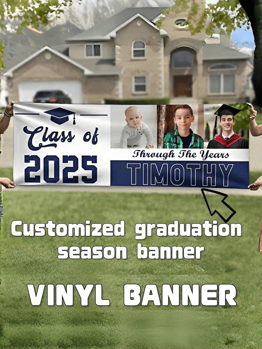 1Pc Customizable Graduation Banner 2025 - Personalize With Your Photo & Name, Perfect For Year-Long Class Celebrations, Custom Graduation Backdrop, Great Party Decor, Ideal Gift For Graduates - Multicolor - View 1