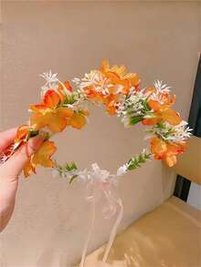 1 Peça Faixa de Cabelo com Flor Laranja Falsa Estilo Boho, Série Floresta Etérea, Adequada para Vestidos e Decorações Rastejantes, Acessório de Cabelo Elegante para Senhoras, Decoração de Cabelo para Praia, Festival, Carnaval/Mardi Gras/Mascarada, Casamento, Fantasia Havaiana para Mulheres, Festa, Presentes - Multicolorido - Visão 4