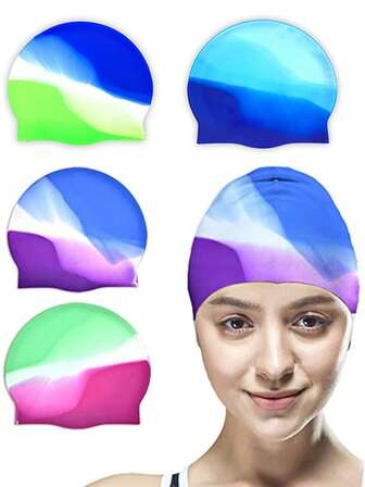 قبعة سباحة سيليكون ملونة مقاومة للماء وغير مبتلة بمقاس 7.48 بوصة * 8.66 بوصة، مناسبة للرجال والنساء ذوي الشعر الطويل أو القصير، سهلة الارتداء والإزالة، تحافظ على جفاف الشعر أثناء السباحة والاستحمام، ضروريات الشاطئ، اكسسوارات الشاطئ، طفو المسبح