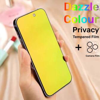 [1+1] Film pour téléphone à dégradé arc-en-ciel pour 16 Pro - Film en verre trempé anti-curieux miroir + protecteur d'objectif de caméra haute définition, miroir multicolore changeant de couleur pour 15 Pro Max/16e/14/16 Plus/13, film de verre d'écran de confidentialité anti-traces de doigts pour 13 Pro/15 PRO/16, cadeau multicolore pour l'anniversaire, la famille, les amis Anti-espion, protecteur d'écran de téléphone, accessoires de téléphone