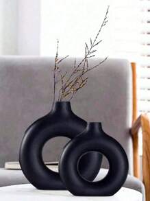 1pc Black Plastic Circular Flower Vase Decoration, Simulated Dry Flower Decoration Vase, Artistic Vase For Floral Arrangements, Simple Fall Living Room Exhibition Hall Decoration,Home Decor,Flower Vase,Centerpiece,Table Decor Valentine's Day, Valentines Room Decor Living Room Decor Glass Vase