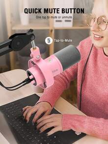 Micrófono dinámico XLR/USB, interfaz XLR para estudio, adecuado para vocales, podcasts y talla grande, interfaz USB, color rosa, con botón de silencio, perilla de ganancia, compatible con monitoreo de auriculares, aplicable para doblaje de voz, video y talla grande - FIFINE K688 Rosa - Rosa - Ver 4