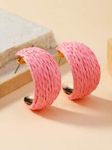 1 Pair Bohemian Style Vacation Raffia Handwoven Minimalist Multi-Color Hoop Earrings, Suitable For Daily Wear