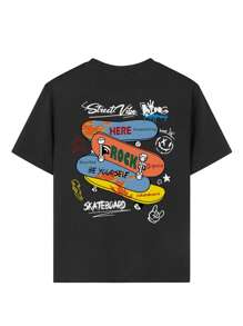 1pc Tween Boy Grey Skateboard Print Short Sleeve T-Shirt, Suitable For Young Students, Summer Top For Older Boys
