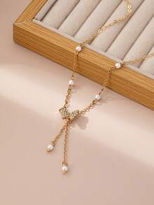 1 pièce Collier pendentif papillon en alliage faux perle stylé, chaîne délicate pour clavicule pour femmes, pour un port casual - Style 1 - Voir 12
