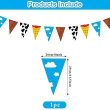 1 Set/12pcs Cartoon Party Decorations, Toy Cartoon Story Party Supplies, Blue Sky White Cloud Bunting, Cow Print Cake Decorations, Party Hanging Pennant & Banner Decor, Birthday Celebration Triangular Flags - Multicolor - View 5
