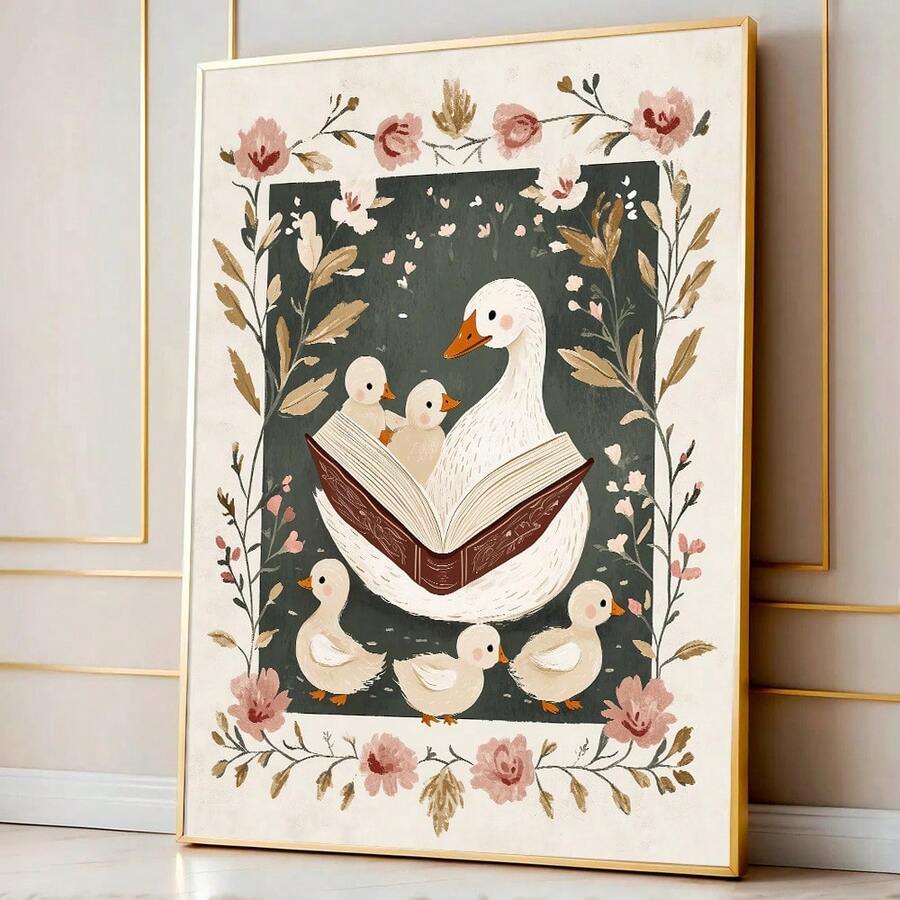 1 tấm tranh treo tường hình chú ngỗng ngốc nghếch có khung/không khung trang trí phòng trẻ em bằng vải canvas tối giản phong cách trang trại động vật kỳ quặc dân gian mộc mạc cho phòng khách, phòng ăn, căn hộ, trang trí nhà hiện đại - Nhiều màu - Xem 1