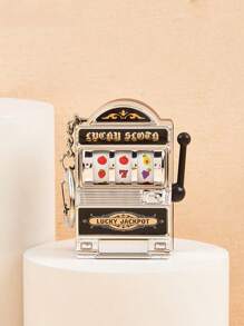 1 pièce Mini machine à sous drôle et mignonne porte-clés pendentif machine à sous avec rouleau tournant et porte-clés pour cadeaux de vacances, décorations de gâteau d'anniversaire, fournitures de fête, porte-clés de sac, pendentif de perle, petit cadeau, accessoires de voiture, breloques de sac à dos pour l'école