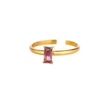 1 pièce Bague de pierre de naissance en zircone pour femme, en acier inoxydable couleur or, bague ajustable minimaliste, cadeau de bijouterie pour Noël et anniversaire