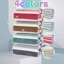 4pcs Set Of Thick, Super Soft, And Absorbent Dual-Color Striped Bath Towels In 70*140cm Size, Made Of Highly Absorbent And Quick Dry Microfiber, Vacuum Packed For Compact Storage Home Bathroom Decor Fall Decor Back To School For Beauty Salon Home Bathroom Shower Towels For Beaty Salon, Hotel Sports,Home Essentials, Towel, Skin Care Bath Towel Sheet