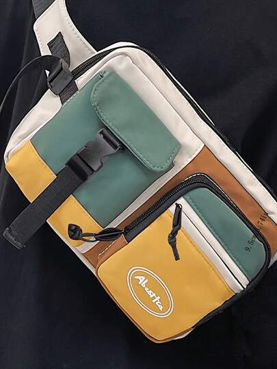 Men's Release Buckle Decoration Color Blocked Shoulder Bag Chest Bag Waist Bag Crossbody Bag Travel Work Sports Vacation Essential Lightweight Anti Theft Outdoor Adjustable Shoulder Strap Nylon Fashion College College Dormitory Practical Multi Functional Student Autumn Christmas Scream Men's Bag Waist Bag Travel Bag Strap Bag Winter Christmas Gift Waist Bag Thanksgiving Waist Bag Men's Bag Men's Gift New Life Items For Students Men Essentials Side Bag Belt Bag Festival Phone Bag