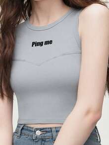 女士棉质无袖短款背心，修身美式风格，百搭夏装 - 23CH1114淺藍色 - 查看 8