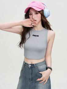 Women's Cotton Sleeveless Cropped Tank Top, Fitted American Style, Versatile Summer Wear