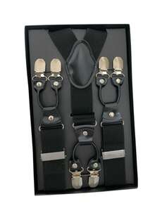 top ties Suspensório 3,5cm Preto 6 Garras Luxo, Adulto Unissex, Com Regulagem - Preto - Visão 6