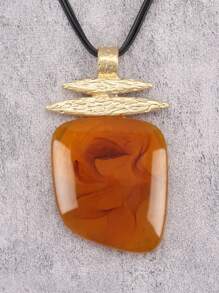 1 Stück einfache, modische, übertrieben geometrische Halskette mit Harzanhänger, goldfarbener Verbindungskette und schwarzer Wachsschnur, personalisiertes Geschenk für Freund oder Freundin