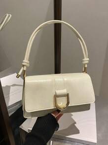 Bolso de hombro cuadrado de color sólido retro con solapa, bolso de axila simplista para mujeres, regalo ideal de Año Nuevo, bolso de negocios casual de moda para mujeres, perfecto para la oficina, los negocios y el trabajo