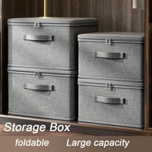1 pezzo Scatola di storage pieghevole per casa con coperchio, contenitore di archiviazione file multi-funzionale con zip doppia, scatola di storage per vestiti in tessuto Oxford stile cassetto, per jeans, maglioni, decorazione autunnale, decorazione festiva, decorazione per la stanza, decorazione da camera da letto, decorazione per armadio